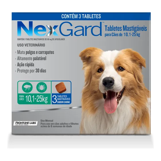 Nexgard 10-25kg Antipulgas E Carrapatos Para Cães 3 Tabletes