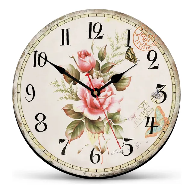 Shuaxin Reloj Pared Decorativo Madera 14.0 in Estilo Flor S
