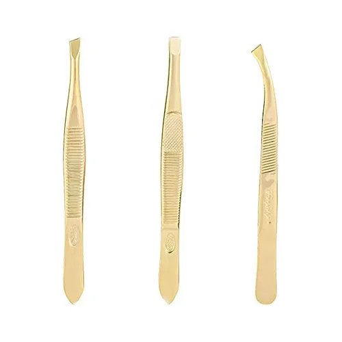 Tvoip 3pcs Ceja Tweezer Dorado Acero Inoxidable Chlgg