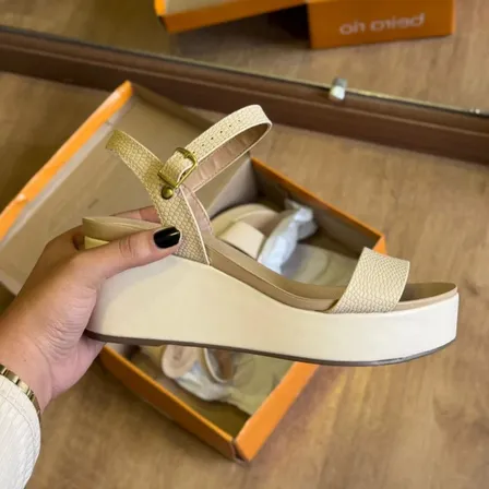 Sandália Anabela Feminina Beira Rio 8407.135 - Creme