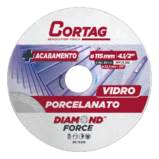 Disco de diamante de porcelana/vidrio 115 mm (62797) - Color plateado Cortag