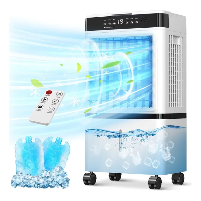 Ventilador Frío 20l Enfriador De Aire Climatizador Portátil, Aire Acondicionado Con Remoto+Temporizador De 12 h+Oscilación De 60°, Ventilador De Piso Con 3 Velocidades para Dormitorio Hogar y Oficina