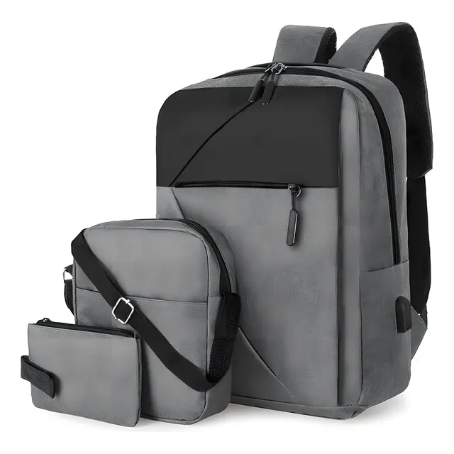 Mochila Antirrobo Carga Usb Escolar Portátil Casual 3 Piezas