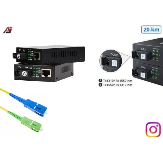 Kit Convertidor De Medio Sc 20 Km Rj - 45 Gigabit