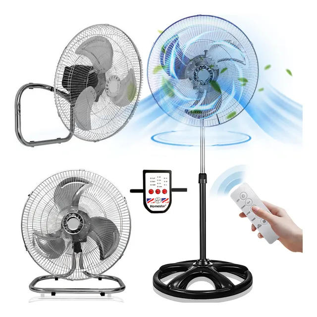 Ventilador De Pedestal 3 En 1 Pedestal Piso Mesa Pared Con Control Remoto Aluminio De Tres Aspas 3 Y Velocidades De Silencioso Ventilador Industrial Rejillas Metalicas 110 V 90 W Galvanoplastia Color