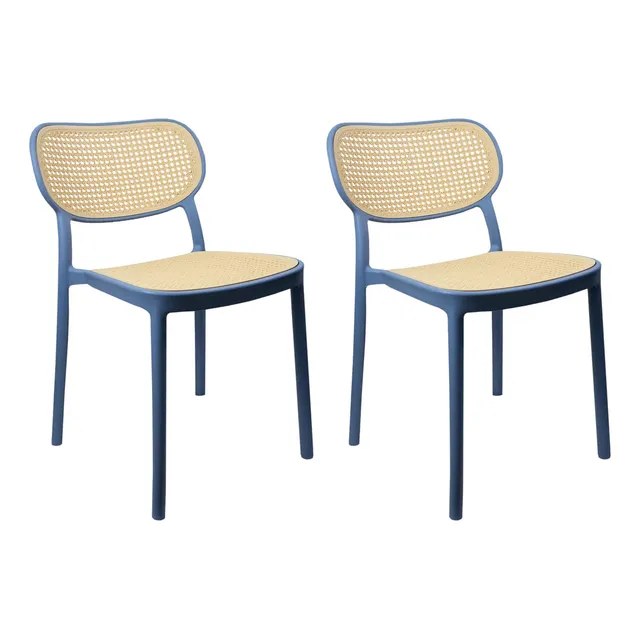 Arizone Set 2 Sillas Moderna Minimalista Rattan Comedor Jardin Estructura de la silla Azul Asiento Azul