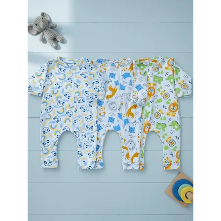 Macacao Bebe Kit 3 Sortido Cores Neutras Zíper 100% Algodão