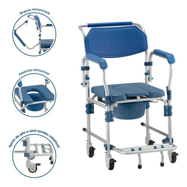 Cadeira De Banho Higienização Azul De Alumínio Braço Que Levanta D60 Dellamed Cadeira De Banho Higienização Azul De Alumínio Braço Que Levanta D60 Dellamed