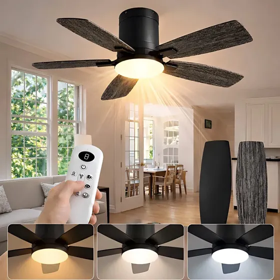 Ventilador de Teto Tieesa Silencioso com Luz LED e Controle Remoto, 107cm