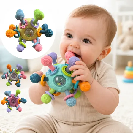 Mordedor Sensorial Bebe Chocalho Bola Massageador Brinquedo Rosa