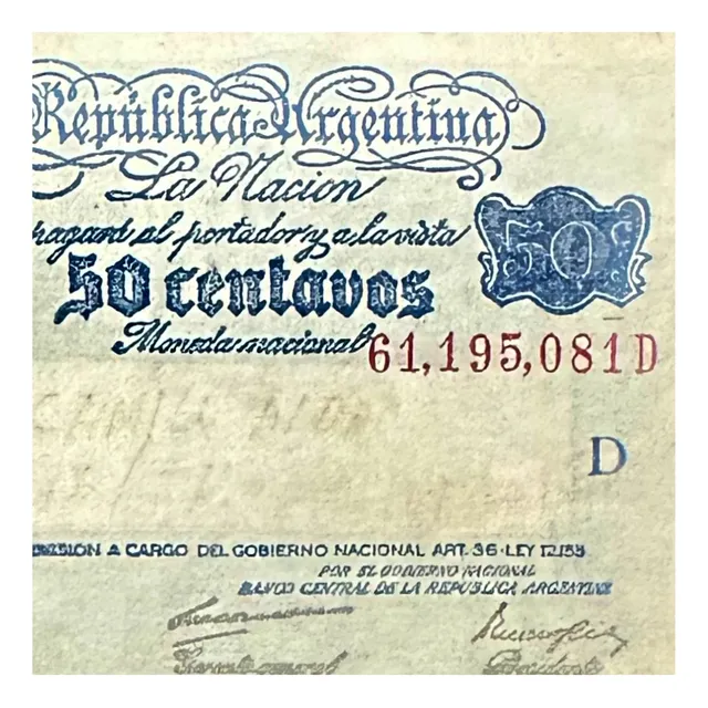 Argentina - 50 ¢ Progreso - Año 1947 - Bot. #1807 - D