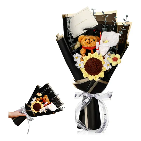 Ramo Oso Graduacion Hecho Mano Flor Ganchillo Girasol Cala