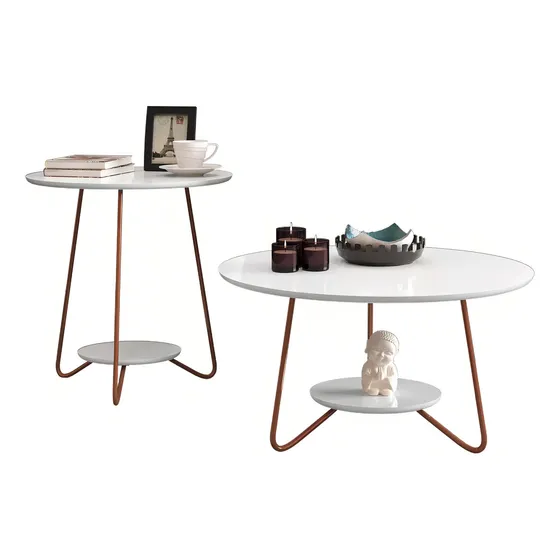 Set Mesa Ratona + Mesa Auxiliar Living Nordico Color Blanco