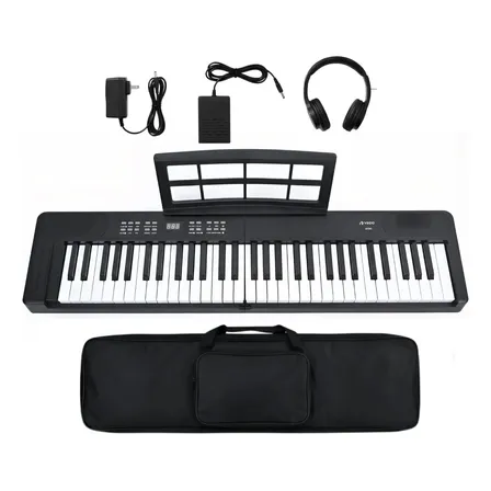 Piano Elétrico De Indução Dobrável De 61 Teclas Com Pedais 5v Preto