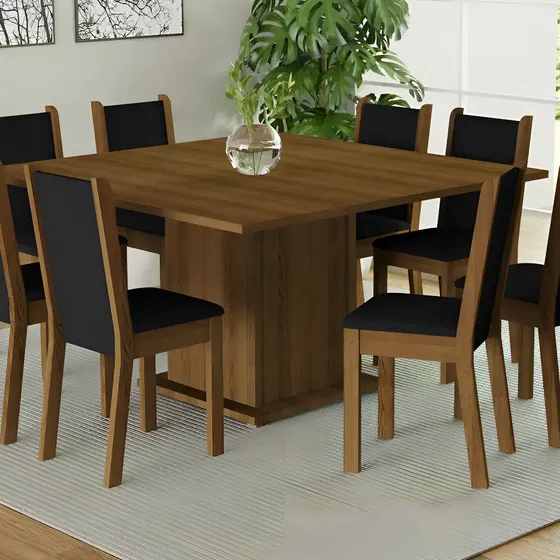 Mesa de comedor con tapa de madera, 8 sillas Marisa Madesa RP, color rústico\u002Fnegro, diseño de tela lisa | Cuotas sin interés