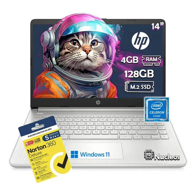 Laptop Hp 14-dq0532la Intel Celeron N4120 128gb Ssd 4gb Ram 4 Nucleos Windows 11 + Antivirus Norton 360