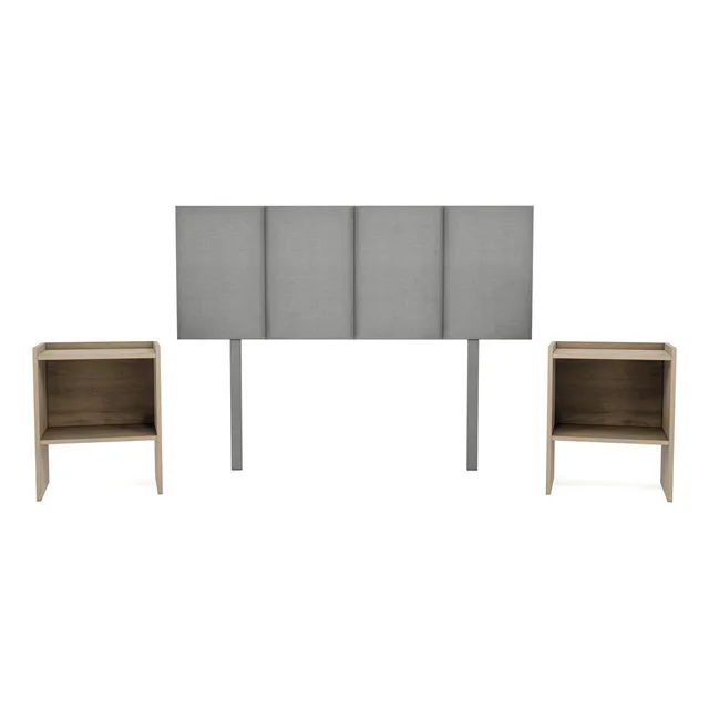 Cabecera Napoles Matrimonial + 2 Buros Madera Tapiz Color Gris oscuro