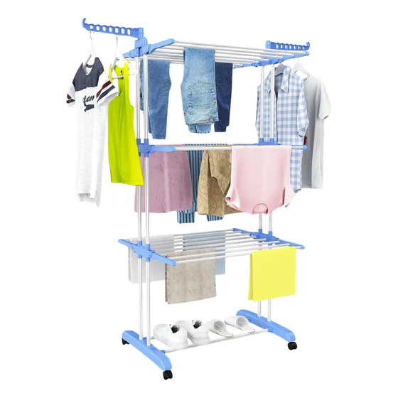 Tender Vertical Plegable Con Ruedas 3 Niveles Aluminio Azul