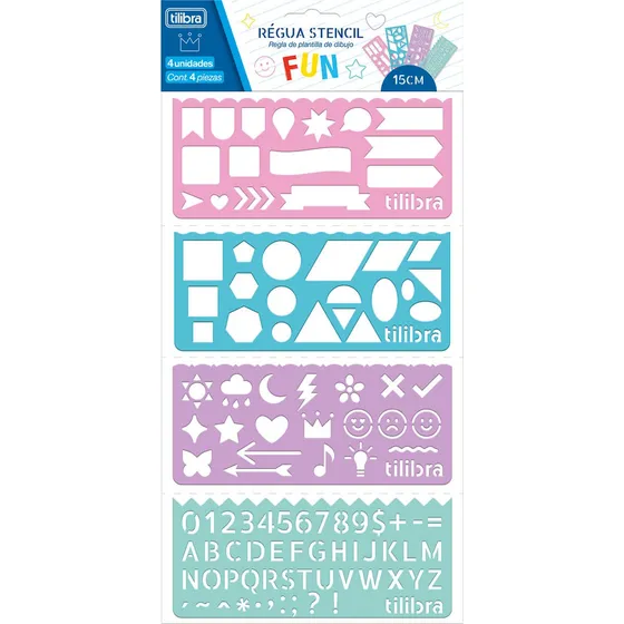 Kit Com 4 Réguas De Letras Números Normógrafo Fun Tilibra