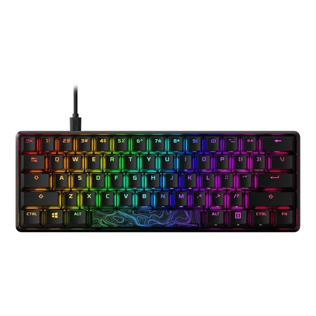 Teclado gamer HyperX Alloy QWERTY HyperX Lineal Red inglés US color negro con luz RGB