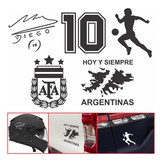 Set X5 Calcos Sticker Argentina Maradona Auto Moto Vinilo
