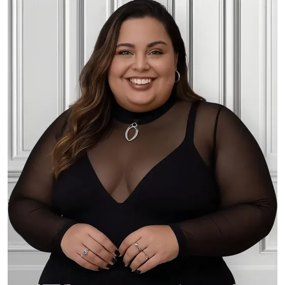 Segunda Pele Plus Size Básica Lisa Feminina Gola Alta Tule