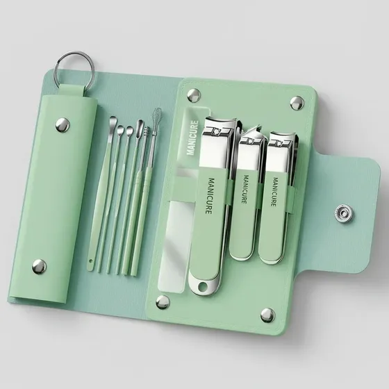 Kit Manicure 10 Peças Com Cortadores De Unha Verde