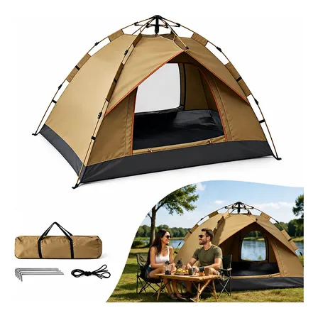 Barraca Camping Automática 4 Pessoas Impermeável Iglu Cáqui