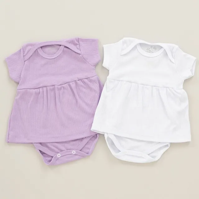 Kit 2 Vestidos Body Bebê Canelado 100% Algodão Confortável