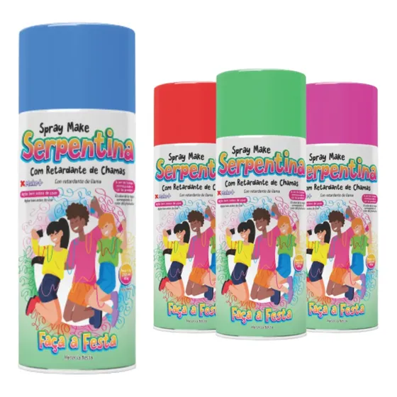 Serpentina Em Spray 250ml 85g Cores Aleatórias 5 Unid