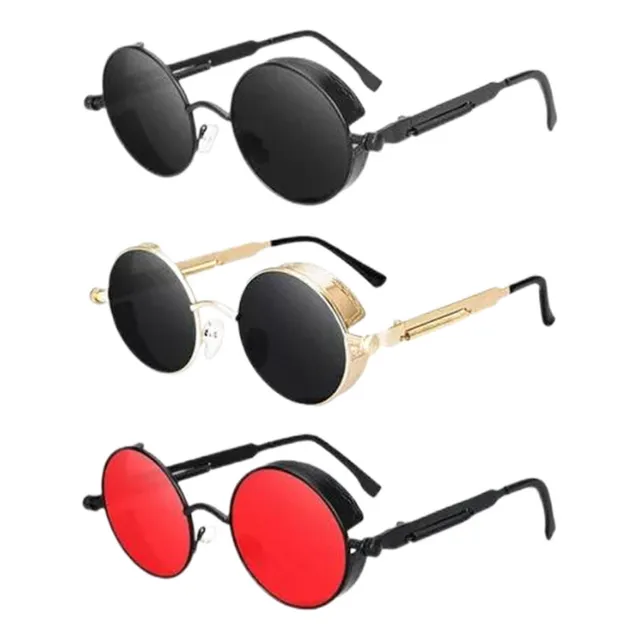 3 Piezas Lentes Sol Uv-400 Gafas Redondos Steampunk Unisex Gafas Retro Heaimo