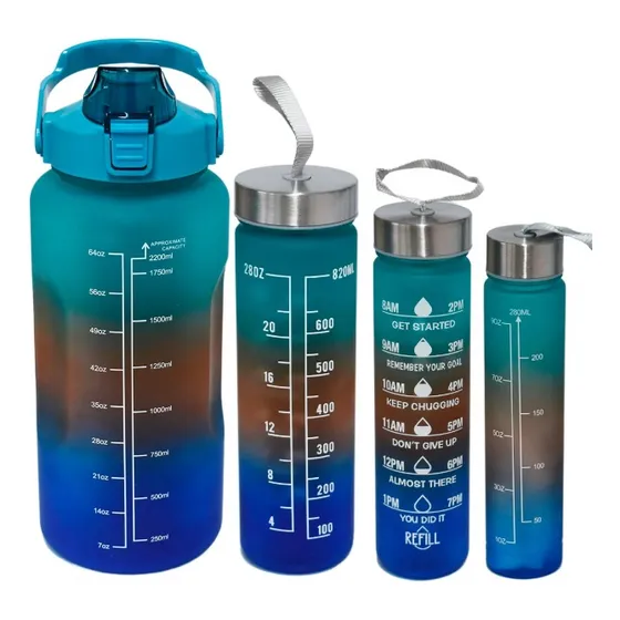 Set Termos Botella Agua Motivacional Deportivo Fitness 4 Pza