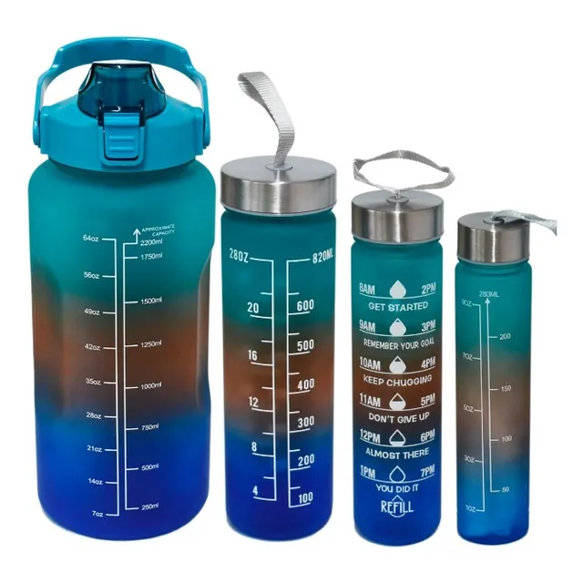 Set Termos Botella Agua Motivacional Deportivo Fitness 4 Pza