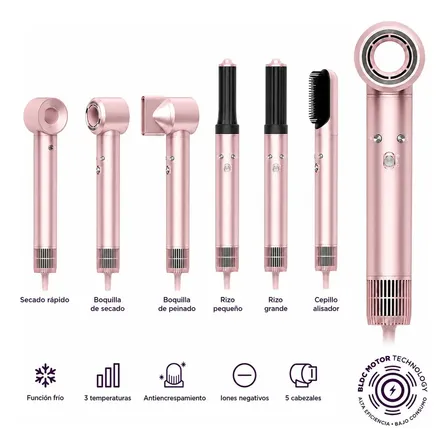 Prostyle Ion Smart-Tek 5en1 Secador, Cepillo Alisador, Modela, Alisa, Riza Da Volumen Iónico 1300w Motor Bldc Rosa