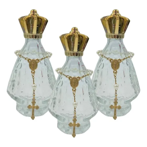 50 Mini Nossa Senhora Vidro 30ml Coroa Metalizada+tercinhos