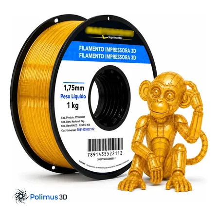 Filamento De Impressão 3D PETG Cor Amarelo Translúcido 1kg Masterprint Brilho Premium Para Imprimir Peças 3D Impressora 3D Modelagem Miniaturas Enfeites e Projetos By Polimus 3D