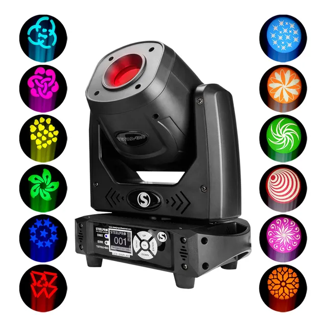 Luz de escenario Cabeza Móvil led Roboticas De 120w Prisma Rotatorio 7 Gobos DJ / DMX AUDIORITMICO - Steelpro