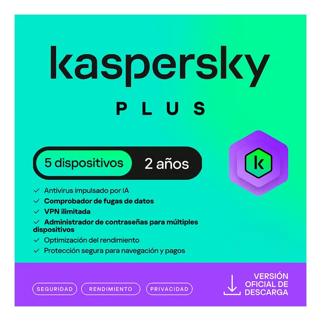 Antivirus Kaspersky Plus 5 Dispositivos 2 Años