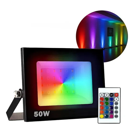 Refletor Holofote Led Rgb 50w Colorido Com Controle