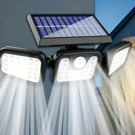 Refletor Solar Led 3 Cabeças Ajustavel Sensor Movimento 50w Branco 1pcs