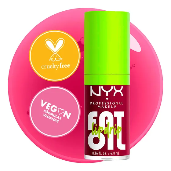 NYX Professional Makeup, Fat Oil Lip Drip Gloss, 4.8ml. Tono: That's Chic. Brillo labial hidratante con efecto jugoso hasta por 12 horas, sensación no pegajosa, fórmula vegana