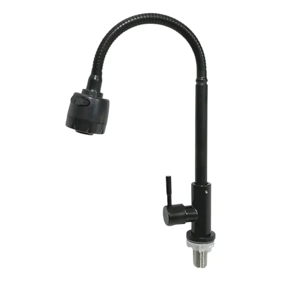 Llave De Fregadero Negro Mate Cuello Flexible Gs