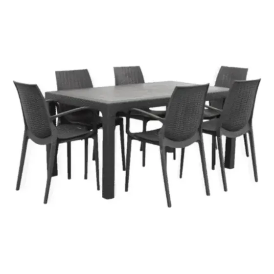 Juego 6 Más que Sillas Melodi + Mesa Alta 150x90 Alejo Estructura Negro