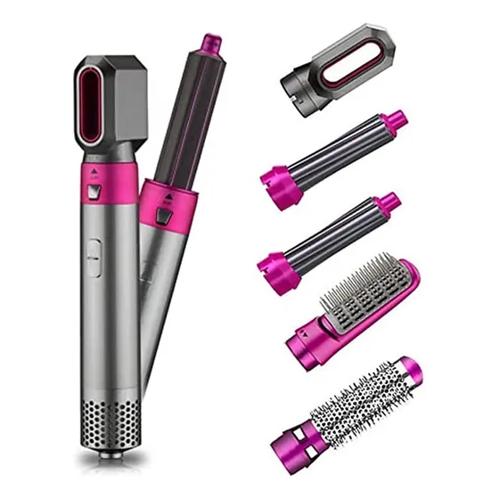 Secador de pelo Genérica 5 en 1 plateado con fucsia