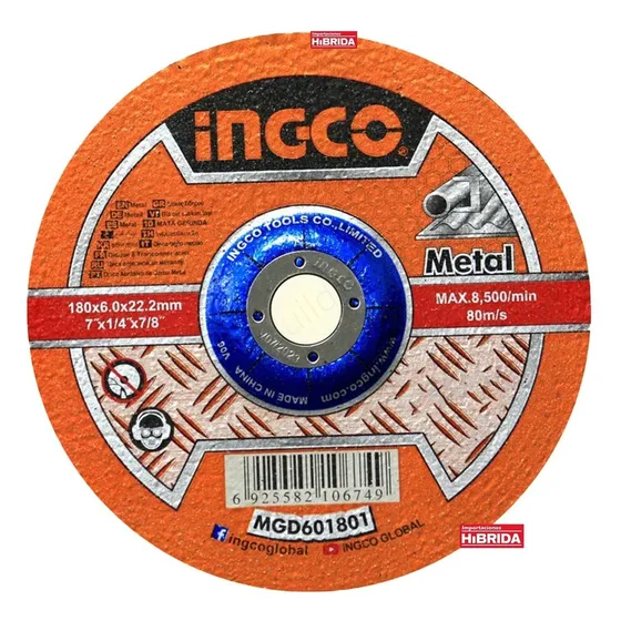 Disco De Desbaste Abrasivo 7'' Metal Amoladora Esmeril Ingco Color Amarillo