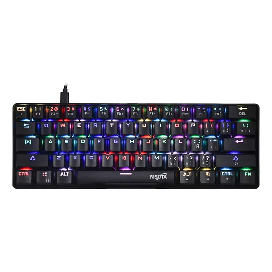 Teclado Gamer Nisuta Qwerty Outemu Blue Español España Color Negro Con Luz Rgb