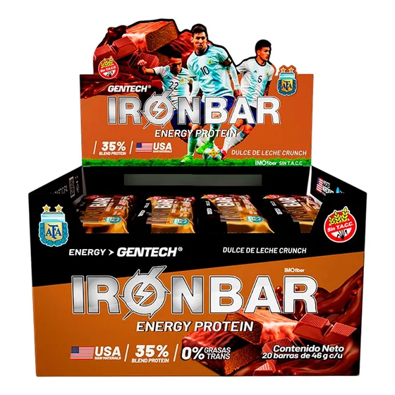 Iron Bar Gentech Caja 20 Unid Barras Proteícas Sin Tacc Dulce De Leche