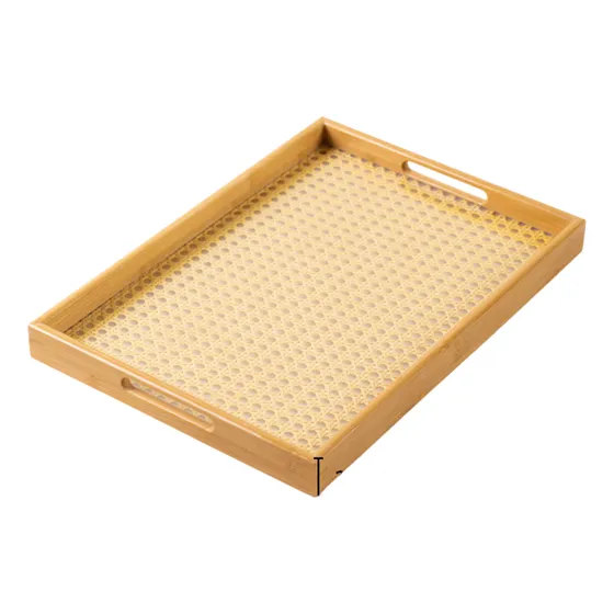 Bandeja Para Desayuno Madera De Mimbre Bambú Deco Homilu
