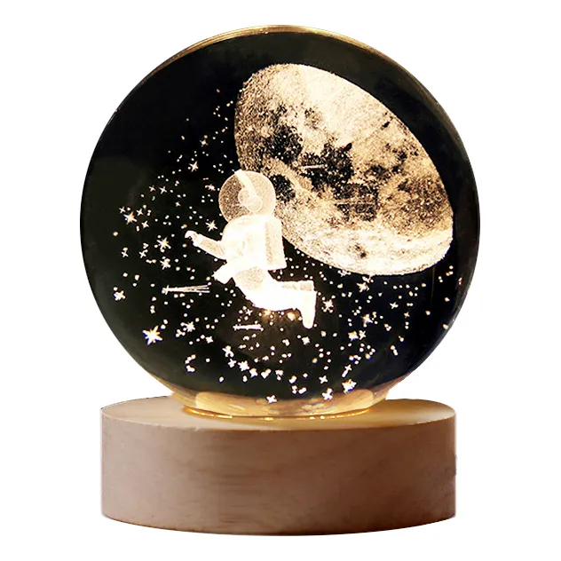 Astronauta Luna 3d Bola De Cristal Luz Noche Modelo Planeta