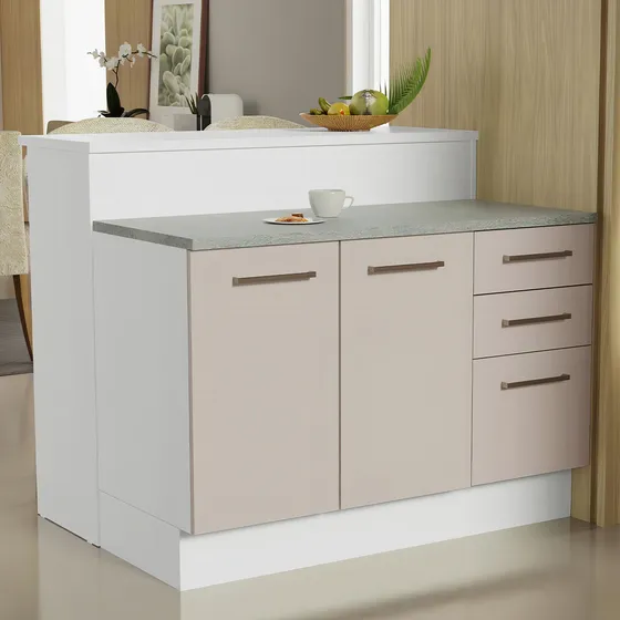 Ilha De Cozinha Com Bancada E Balcão 120 Cm Agata Madesa Cor Branco/crema